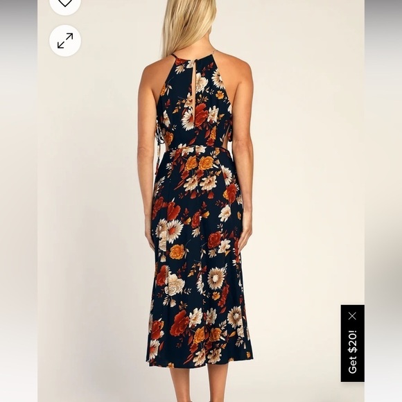 Lulus Flourishing Flirt Navy Blue Floral Cutout Halter Midi Dress Large NWT - Picture 3 of 15